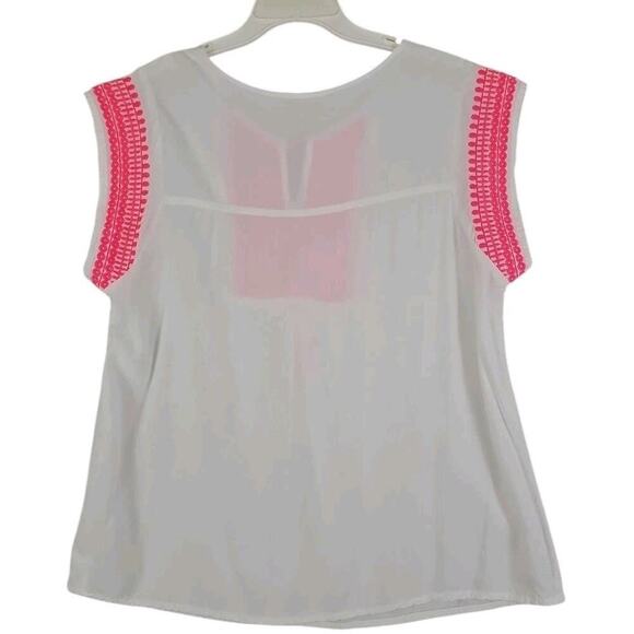 Solitaire ~Woman Size M~ White/Pink Top Sleeveless Embroidered Boho. - Picture 13 of 13